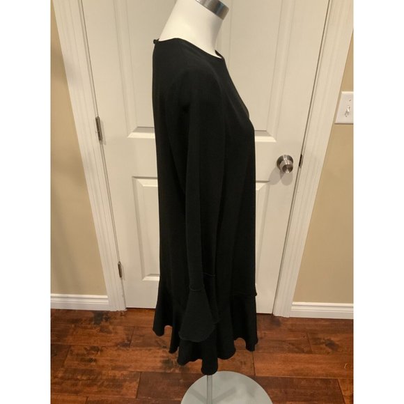 Theory Black Long Flare Sleeves Mini Shift Dress, Size 6 - Picture 4 of 8